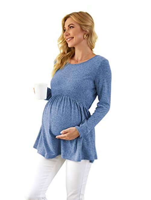 Xpenyo Womens Maternity Tunics Shirts Long Sleeve Peplum Maternity Tops for Leggings Pregnancy Clothes