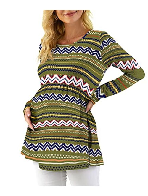 Xpenyo Womens Maternity Tunics Shirts Long Sleeve Peplum Maternity Tops for Leggings Pregnancy Clothes