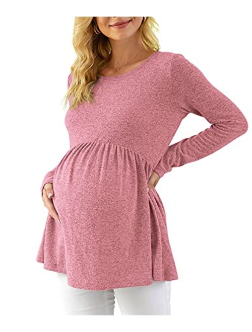 Xpenyo Womens Maternity Tunics Shirts Long Sleeve Peplum Maternity Tops for Leggings Pregnancy Clothes