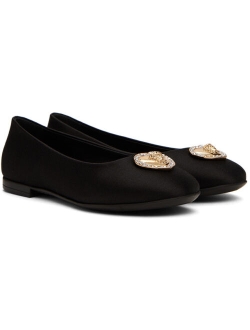 Kids Black Crystal Heart Medusa Ballerina Flats