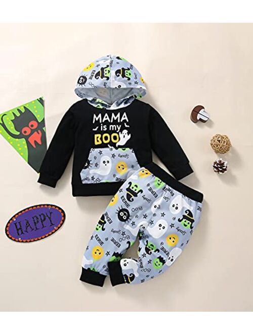 Ma&Baby Kids Boys Happy Halloween Clothes 2PC Set Long Sleeve Hooded Pullover Trousers