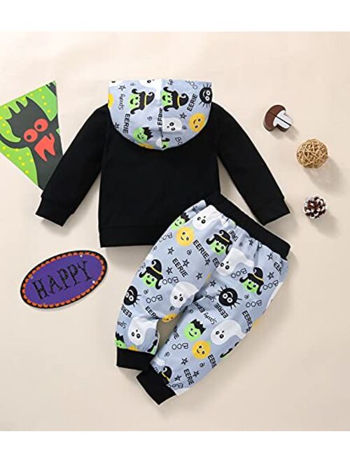 Ma&Baby Kids Boys Happy Halloween Clothes 2PC Set Long Sleeve Hooded Pullover Trousers