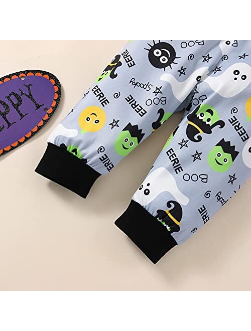 Ma&Baby Kids Boys Happy Halloween Clothes 2PC Set Long Sleeve Hooded Pullover Trousers