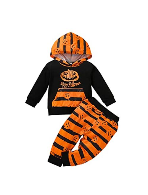 Ma&Baby Kids Boys Happy Halloween Clothes 2PC Set Long Sleeve Hooded Pullover Trousers