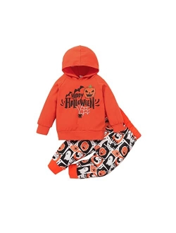 Ritatte Baby Boy Halloween Outfits Long Sleeve Pumpkin Ghost print Hoodie Sweatshirt Tops Pants Toddler Fall Winter Clothes Set