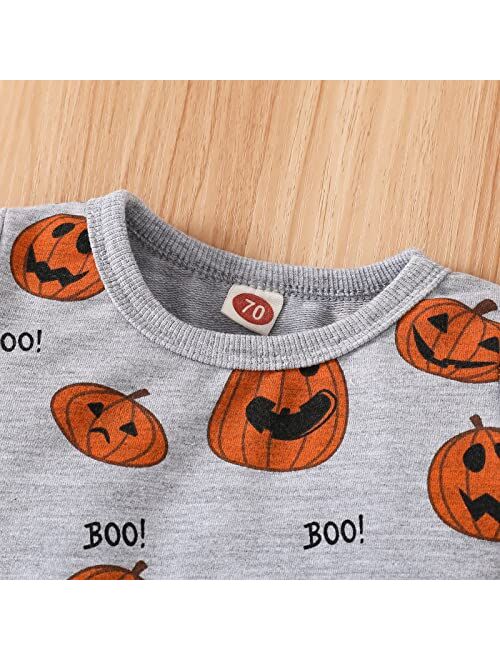 Helbaar Halloween Outfit Toddler Baby Boys Halloween Hoodie Clothes Pumpkin Face Print Sweatshirt Stripe Pants Halloween Set