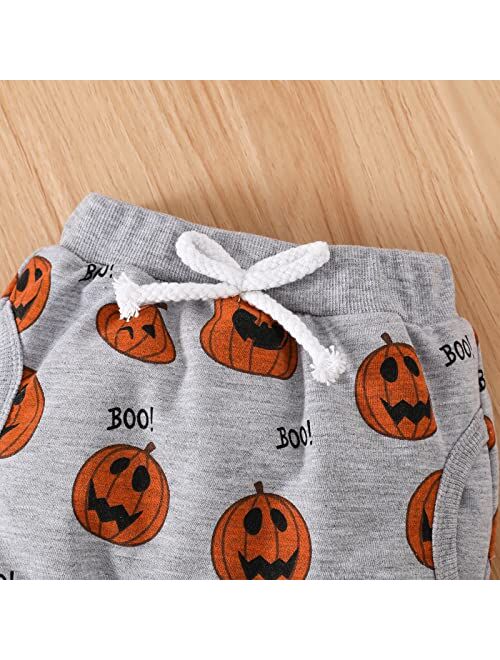 Helbaar Halloween Outfit Toddler Baby Boys Halloween Hoodie Clothes Pumpkin Face Print Sweatshirt Stripe Pants Halloween Set