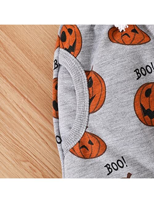 Helbaar Halloween Outfit Toddler Baby Boys Halloween Hoodie Clothes Pumpkin Face Print Sweatshirt Stripe Pants Halloween Set