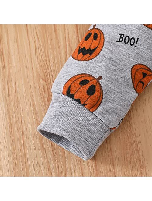 Helbaar Halloween Outfit Toddler Baby Boys Halloween Hoodie Clothes Pumpkin Face Print Sweatshirt Stripe Pants Halloween Set