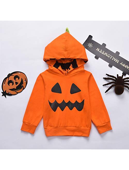 Guodeunh Toddler Baby Boys Girls My First Halloween Outfits Pumpkin Skeleton Smiles Hoodie Top Stripe Pants Leggings Set