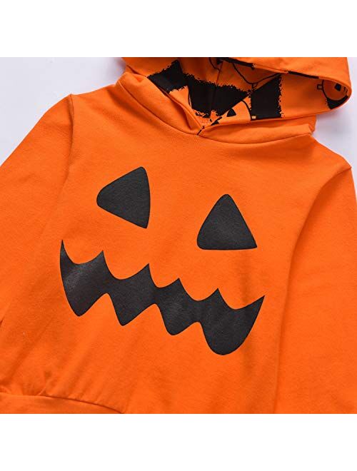 Guodeunh Toddler Baby Boys Girls My First Halloween Outfits Pumpkin Skeleton Smiles Hoodie Top Stripe Pants Leggings Set