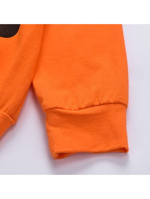 Guodeunh Toddler Baby Boys Girls My First Halloween Outfits Pumpkin Skeleton Smiles Hoodie Top Stripe Pants Leggings Set