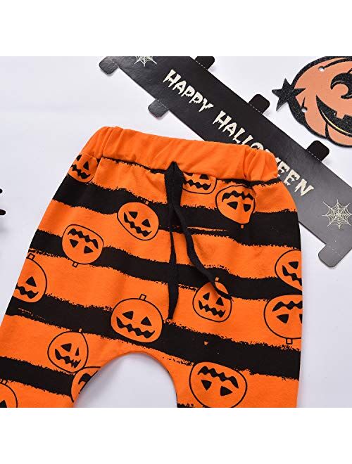 Guodeunh Toddler Baby Boys Girls My First Halloween Outfits Pumpkin Skeleton Smiles Hoodie Top Stripe Pants Leggings Set