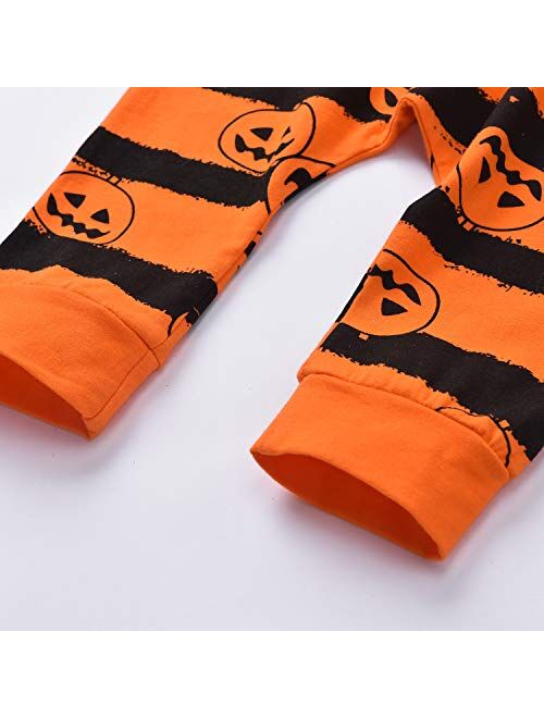 Guodeunh Toddler Baby Boys Girls My First Halloween Outfits Pumpkin Skeleton Smiles Hoodie Top Stripe Pants Leggings Set