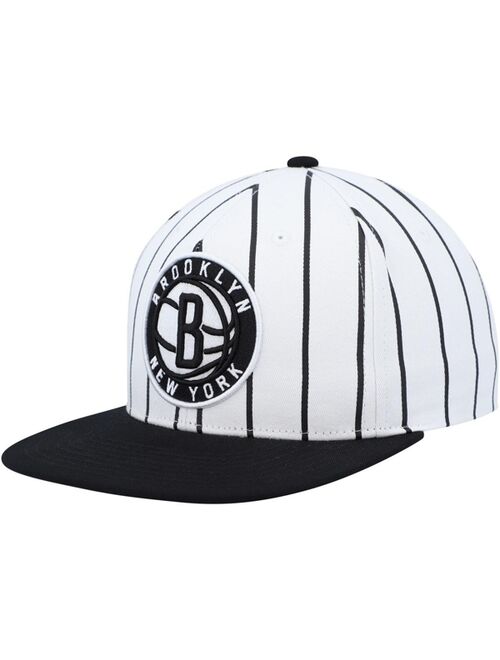 Men's Mitchell & Ness White Brooklyn Nets Hardwood Classics Pinstripe Snapback Hat