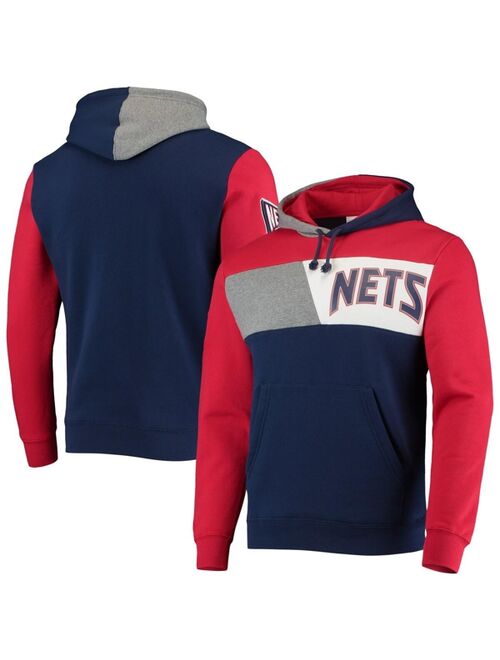 Men's Mitchell & Ness Navy New Jersey Nets Hardwood Classics Colorblock Pullover Hoodie