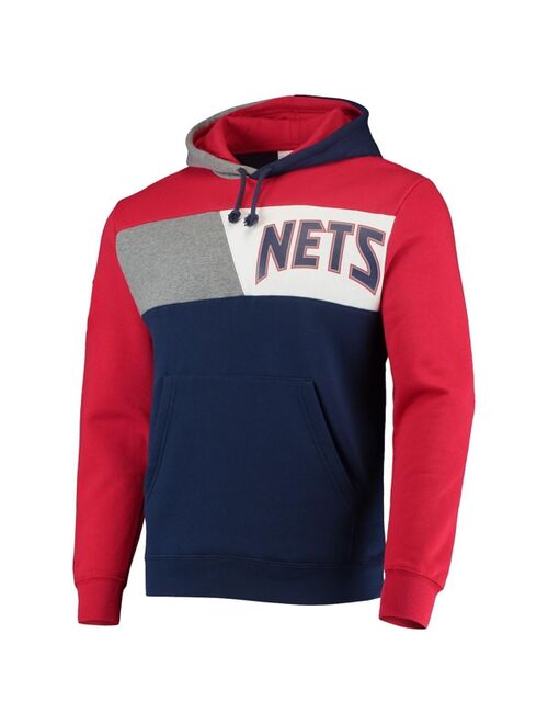 Men's Mitchell & Ness Navy New Jersey Nets Hardwood Classics Colorblock Pullover Hoodie