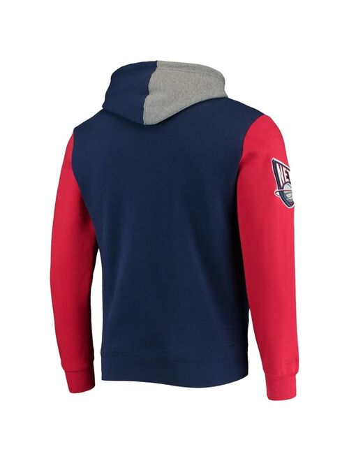 Men's Mitchell & Ness Navy New Jersey Nets Hardwood Classics Colorblock Pullover Hoodie