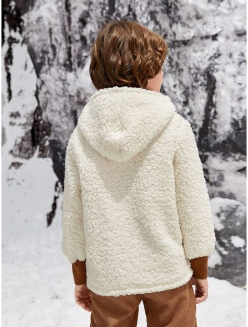 SHEIN Boys Kangaroo Pocket Teddy Hoodie