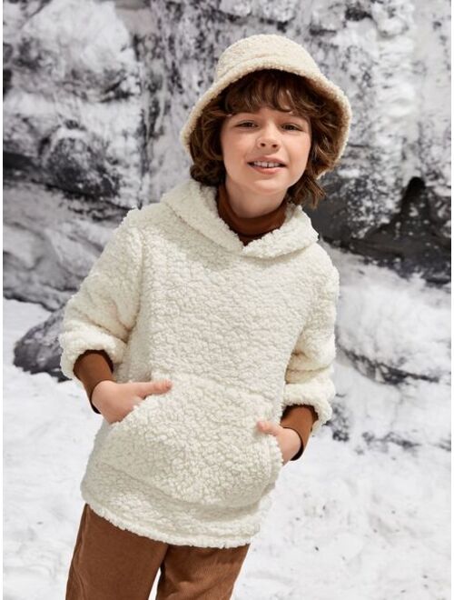 SHEIN Boys Kangaroo Pocket Teddy Hoodie