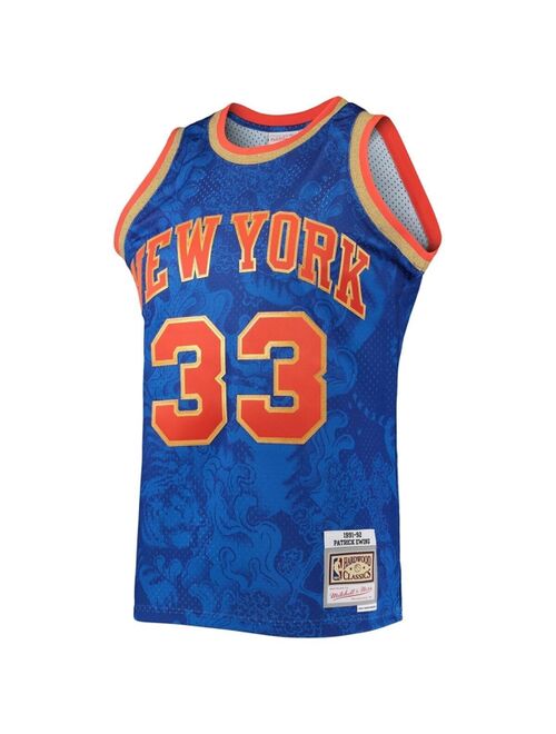 Men's Mitchell & Ness Patrick Ewing Blue New York Knicks Hardwood Classics 1991-92 Lunar New Year Swingman Jersey