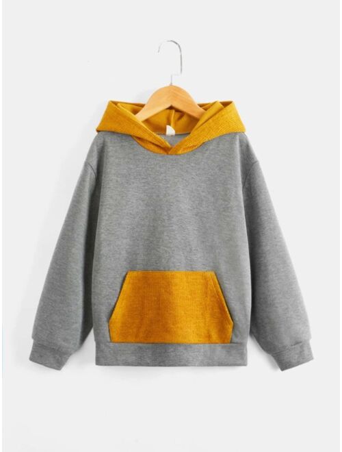 SHEIN Boys Colorblock Kangaroo Pocket Hoodie