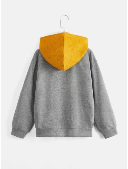 SHEIN Boys Colorblock Kangaroo Pocket Hoodie