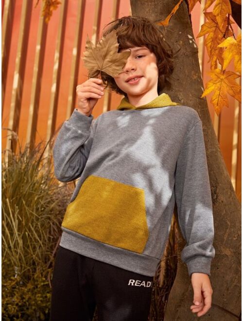 SHEIN Boys Colorblock Kangaroo Pocket Hoodie