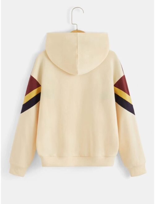 SHEIN Boys Slogan Graphic Colorblock Hoodie