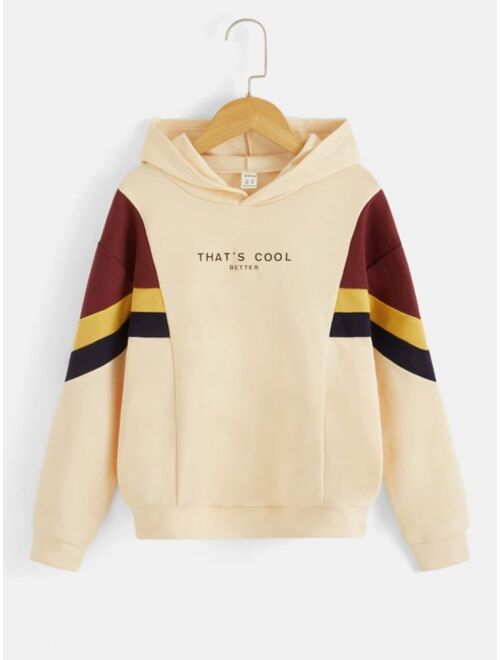 SHEIN Boys Slogan Graphic Colorblock Hoodie