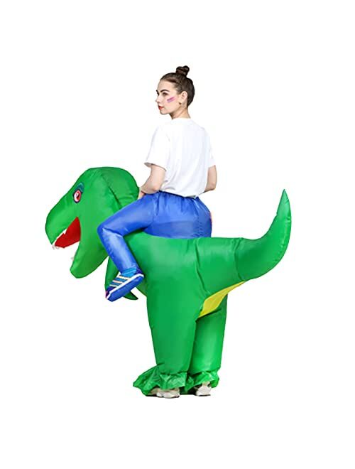 Qwayhome 2Pack Inflatable Riding Dinosaur Costumes for Adult Kids, Funny Blow up Halloween Dinosaur Costume,Halloween Parent-child T Rex Dino Suits Gifts (L+M)