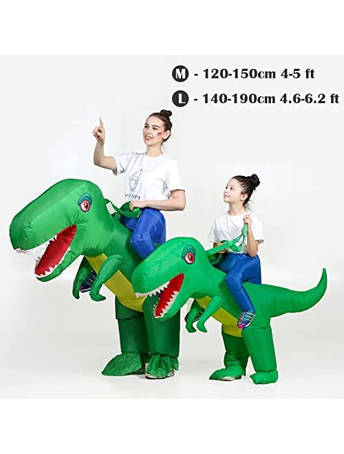 Qwayhome 2Pack Inflatable Riding Dinosaur Costumes for Adult Kids, Funny Blow up Halloween Dinosaur Costume,Halloween Parent-child T Rex Dino Suits Gifts (L+M)