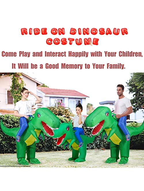 Qwayhome 2Pack Inflatable Riding Dinosaur Costumes for Adult Kids, Funny Blow up Halloween Dinosaur Costume,Halloween Parent-child T Rex Dino Suits Gifts (L+M)