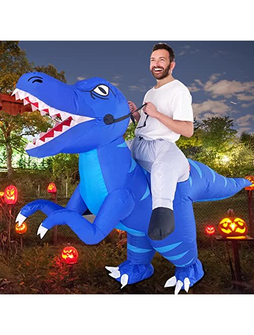 Camlinbo Inflatable Costumes for Adults, Halloween Costumes Men Women Blue Dinosaur Rider, Blow Up Costume Party Cosplay