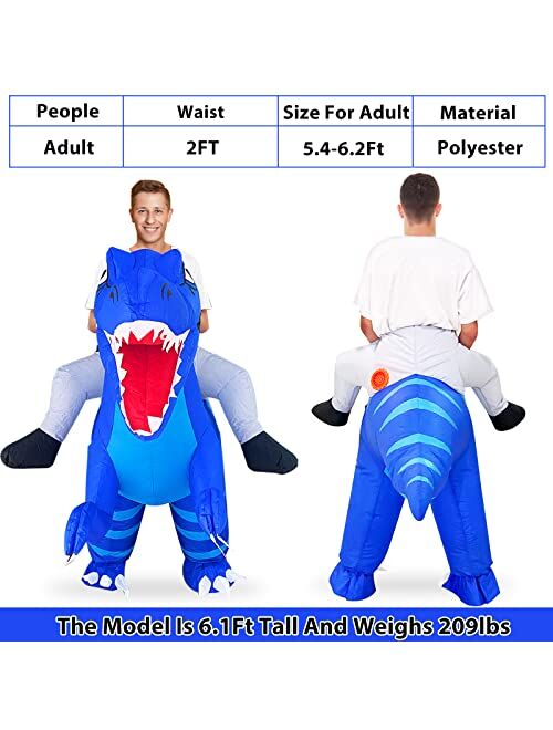 Camlinbo Inflatable Costumes for Adults, Halloween Costumes Men Women Blue Dinosaur Rider, Blow Up Costume Party Cosplay