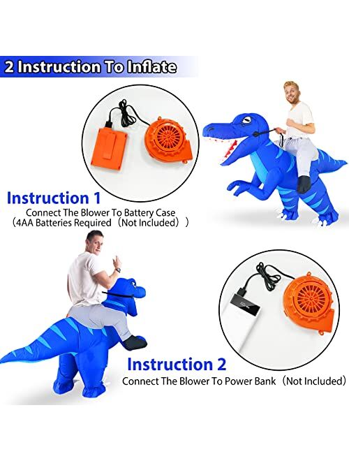 Camlinbo Inflatable Costumes for Adults, Halloween Costumes Men Women Blue Dinosaur Rider, Blow Up Costume Party Cosplay