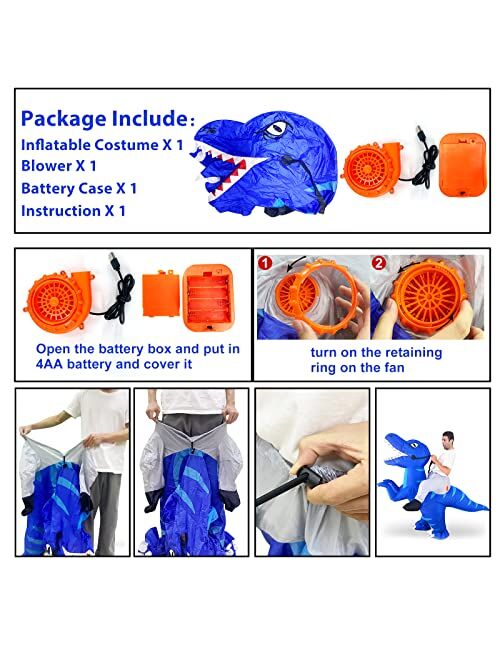 Camlinbo Inflatable Costumes for Adults, Halloween Costumes Men Women Blue Dinosaur Rider, Blow Up Costume Party Cosplay