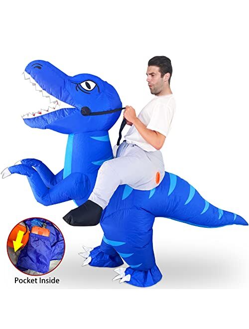 Camlinbo Inflatable Costumes for Adults, Halloween Costumes Men Women Blue Dinosaur Rider, Blow Up Costume Party Cosplay