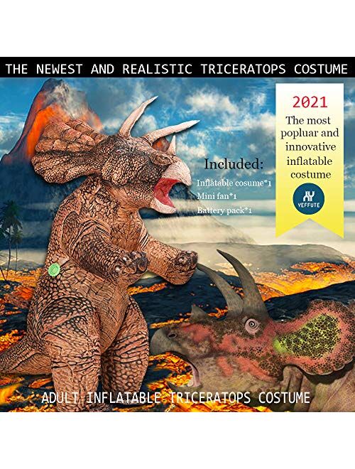 Mxosum The Original Inflatable Dinosaur Costume Triceratops Halloween Costume for Adult Funny Blow up Dino Costume Suit