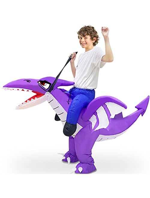 Camlinbo Inflatable Dinosaur Halloween Costume Kids Boys Girls Ride on Pterosaur Halloween Blow up Costume Cosplay Party