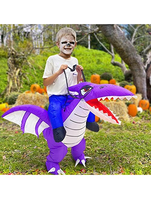 Camlinbo Inflatable Dinosaur Halloween Costume Kids Boys Girls Ride on Pterosaur Halloween Blow up Costume Cosplay Party