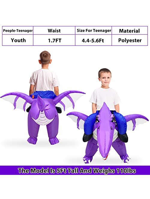 Camlinbo Inflatable Dinosaur Halloween Costume Kids Boys Girls Ride on Pterosaur Halloween Blow up Costume Cosplay Party