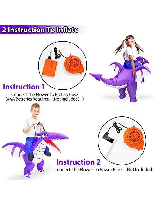 Camlinbo Inflatable Dinosaur Halloween Costume Kids Boys Girls Ride on Pterosaur Halloween Blow up Costume Cosplay Party