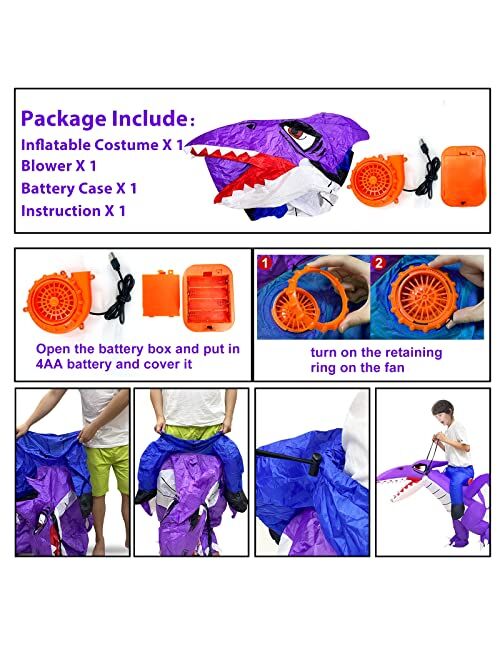 Camlinbo Inflatable Dinosaur Halloween Costume Kids Boys Girls Ride on Pterosaur Halloween Blow up Costume Cosplay Party