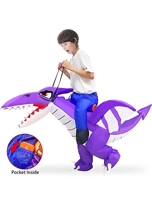 Camlinbo Inflatable Dinosaur Halloween Costume Kids Boys Girls Ride on Pterosaur Halloween Blow up Costume Cosplay Party