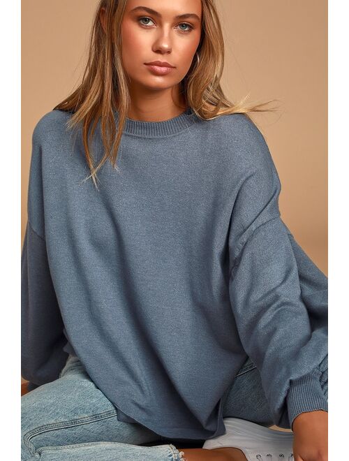 Lulus Cozy Comforts Slate Blue Dolman Sleeve Sweater Top