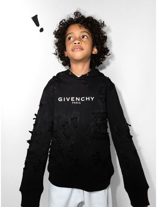 Givenchy Kids logo-print distressed-effect hoodie