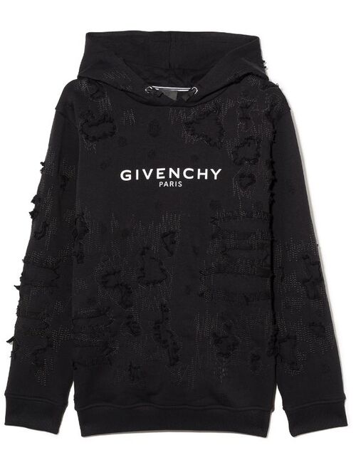 Givenchy Kids logo-print distressed-effect hoodie