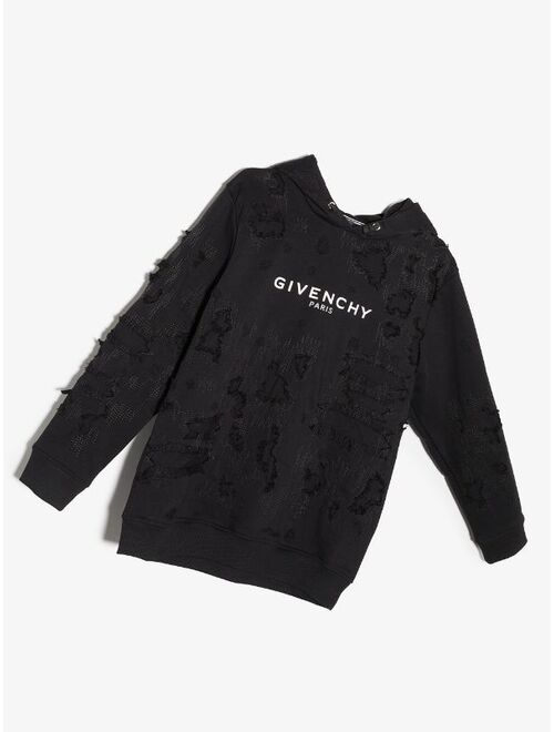 Givenchy Kids logo-print distressed-effect hoodie