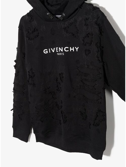 Givenchy Kids logo-print distressed-effect hoodie